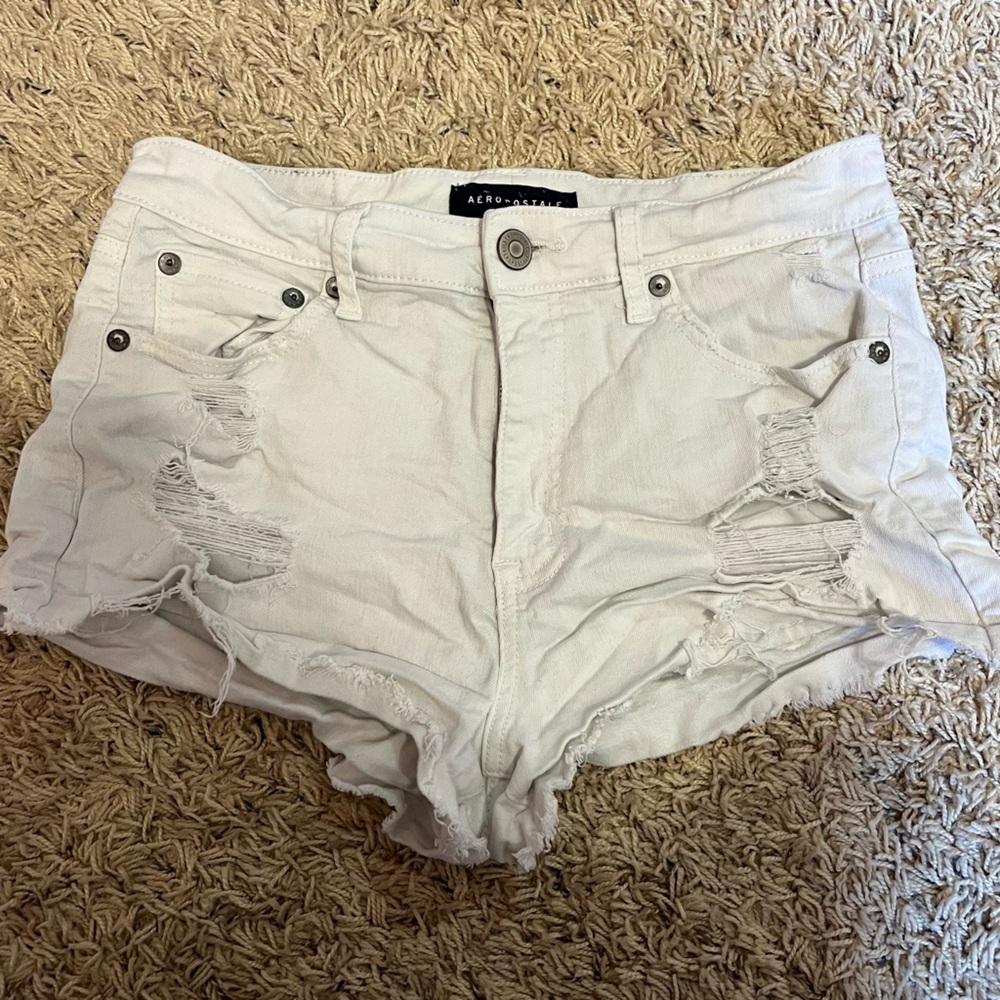 Aeropostale White Distressed Jean Shorts